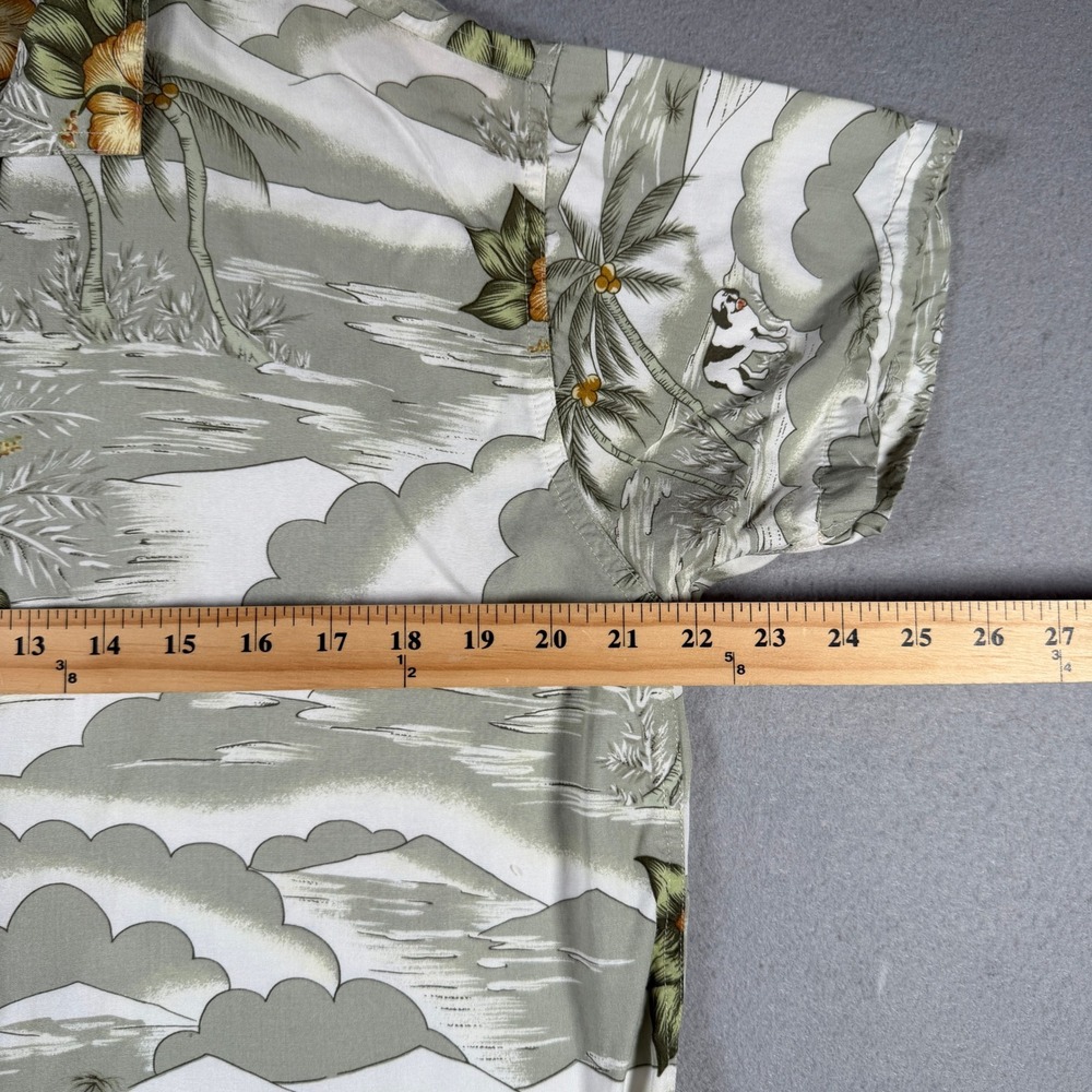 Big Dogs Mens Large Rayon Hawaiian Shirt Tropical Scenic Sage Green St Bernard - Picture 5 of 10